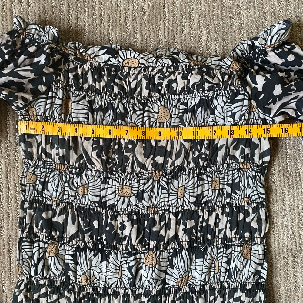 Anthropologie Forever That Girl black floral print dress with wide shirring - Picture 6 of 8